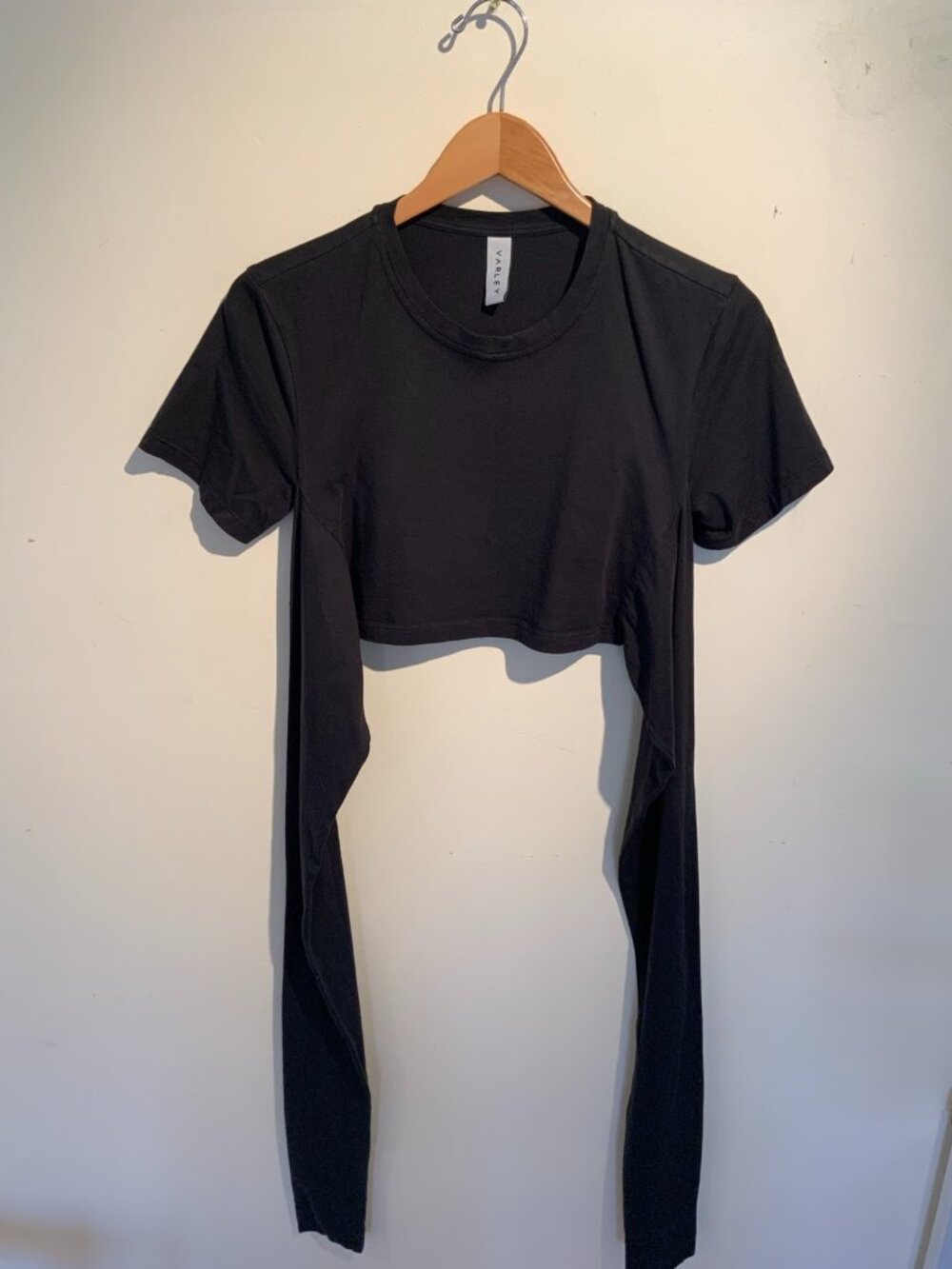 Varley Black Tie Back Crop Top Size M Pima Cotton Open Back Athletic Tee